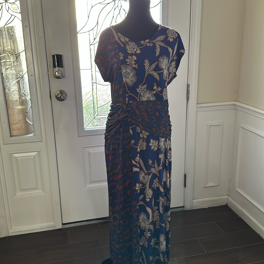 IMAN Blue and Cream Floral Maxi Dress